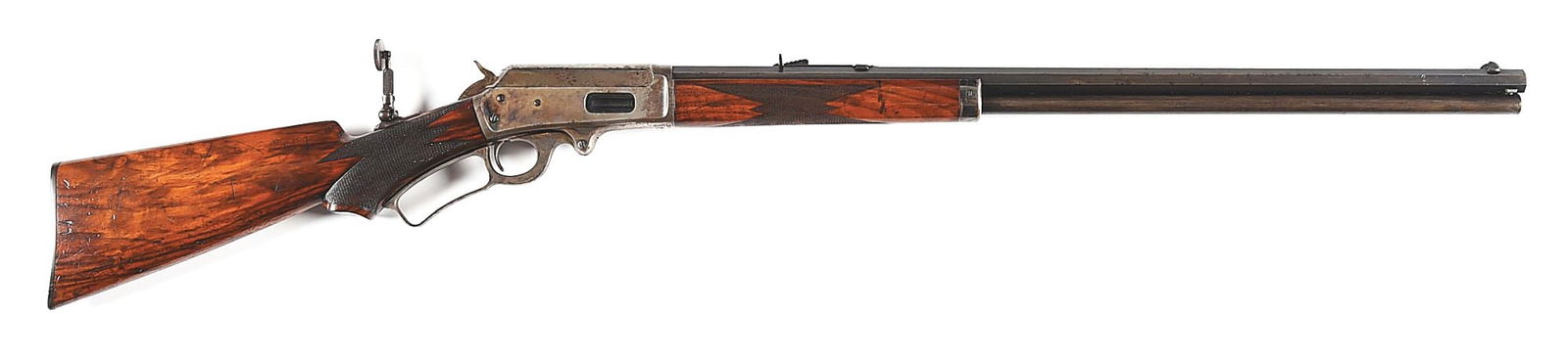 (A) DELUXE MARLIN MODEL 1893 LEVER ACTION RIFLE IN .38-55.: Per included factory research rifle shipped April 18, 1896 with a 26" octagon barrel chambered in .38-55 and pistol grip stock. Rifle sports a blue octagon barrel with Lyman hunting front sight and sp
