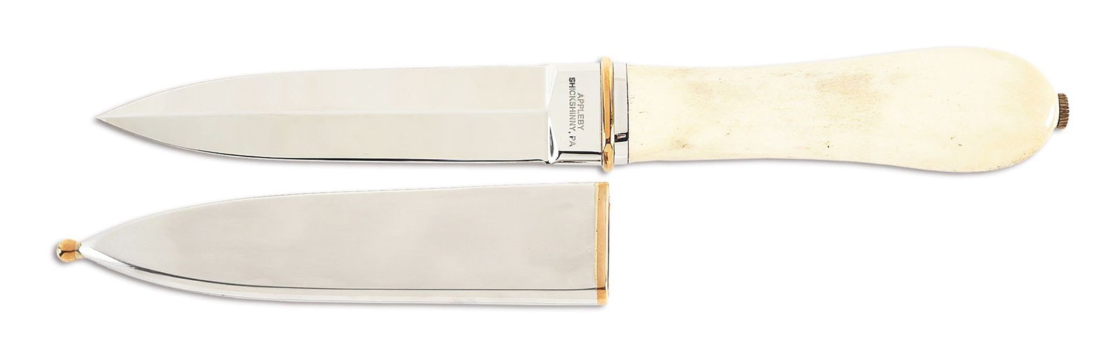 ROBERT APPLEBY WILL & FINK SAN FRANCISCO DAGGER.: Will & Finck San Francisco Dagger crafted by Robert Appleby. The dagger features a 5 - 1/8" mirror polished blade marked "APPLEBY / SHICKSHINNY, PA" on ricasso. Light blemishes throughout with great f