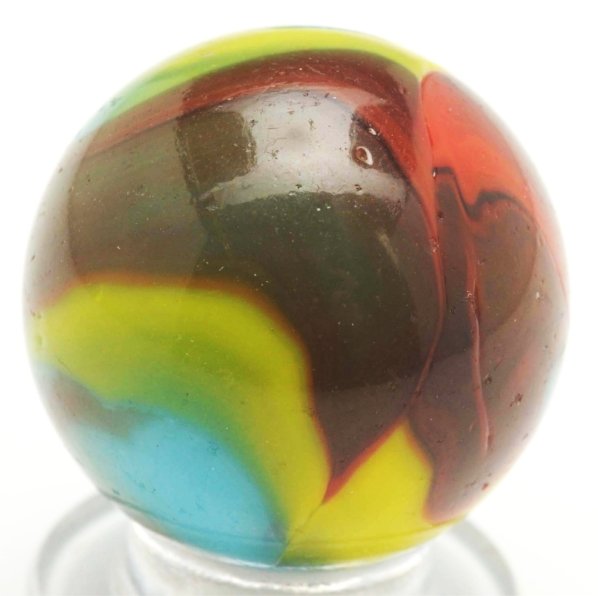 Peltier Superman Marble.: Blue base with yellow and red. Condition (9.0). Size 25/32"" Dia."