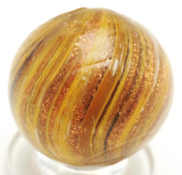 All-Yellow Onionskin Lutz Marble.: All yellow bands and loaded with lutz. One as-made micro hot spot and one micro flea bite. Condition (8.9). Size 3/4"" Dia."