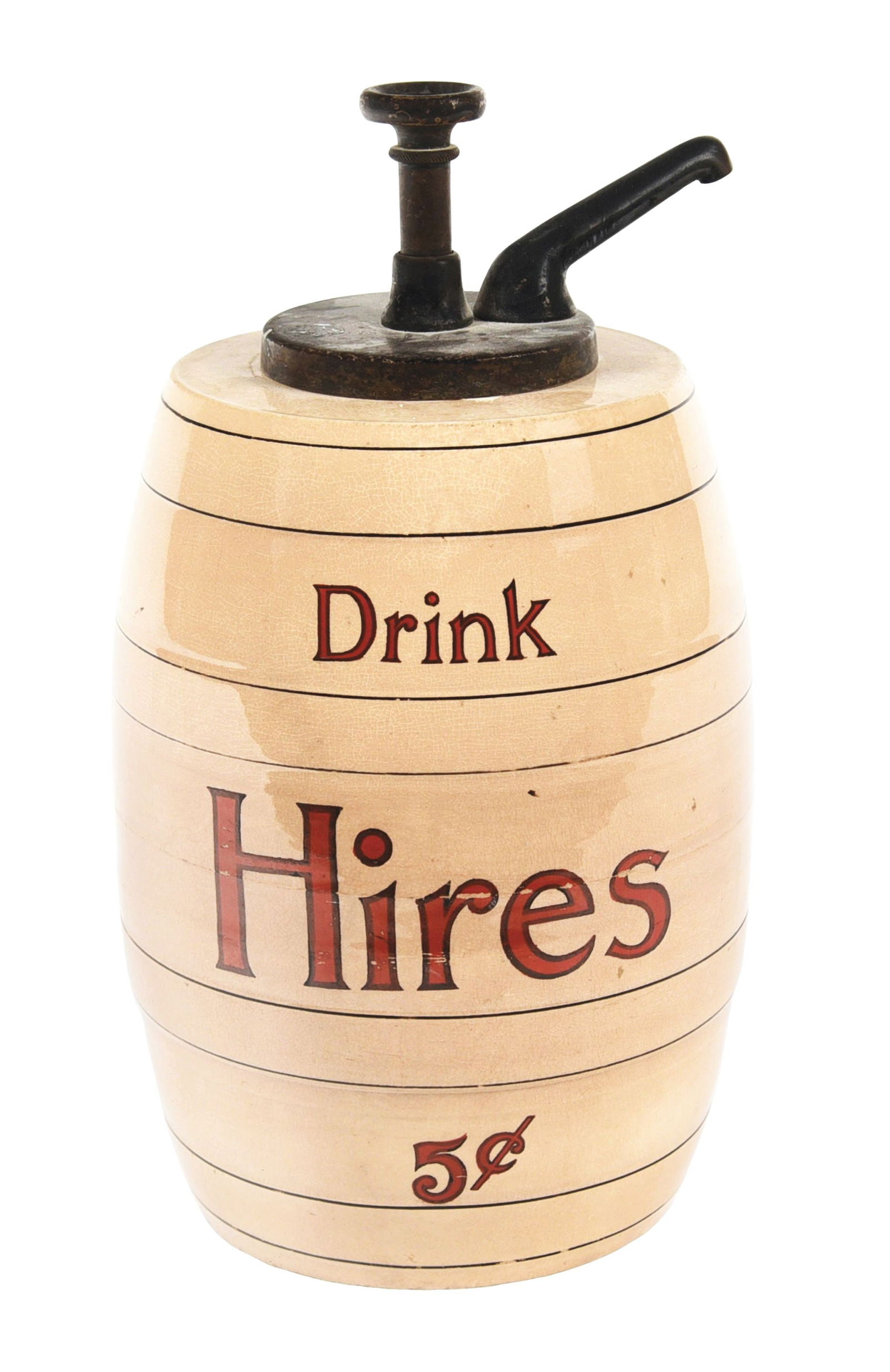 HIRES 5¢ CERAMIC SYRUP DISPENSER (1 of 6)