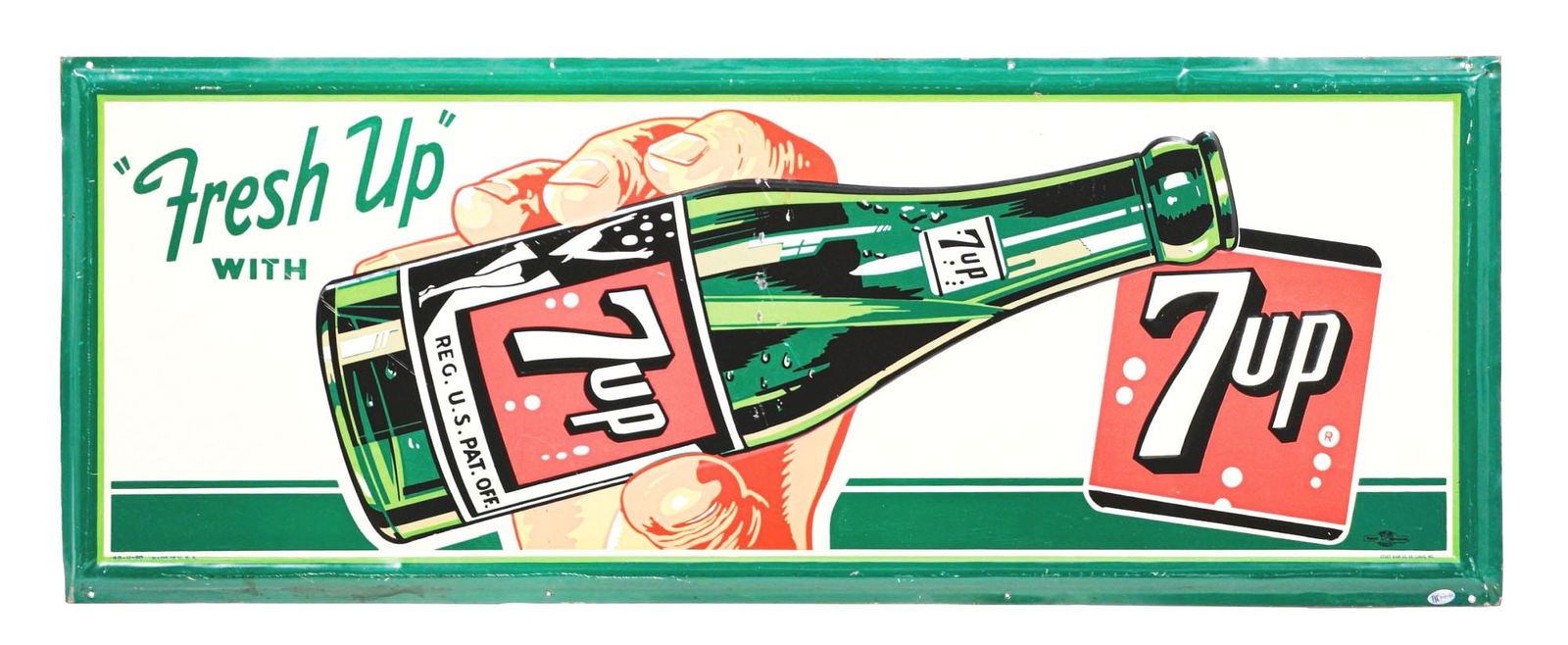 FRESH UP WITH 7UP SELF-FRAMED EMBOSSED TIN SIGN W/ BOTTLE GRAPHIC (1 of 4)