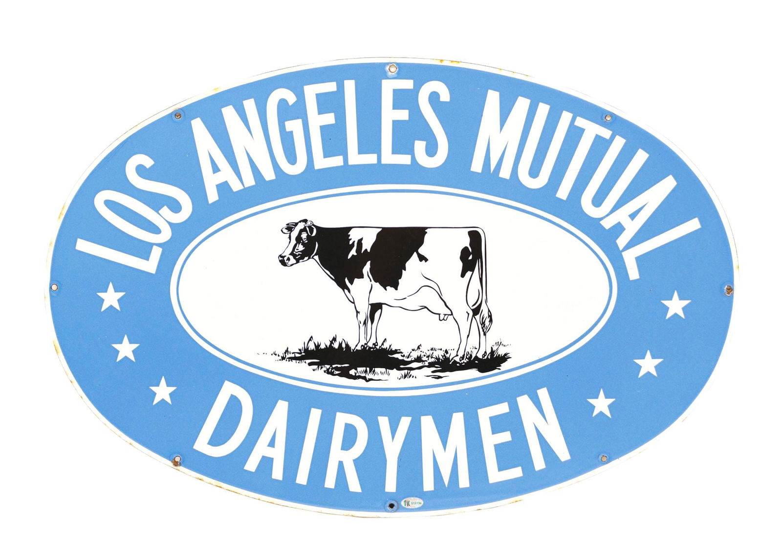 LOS ANGELES MUTUAL DAIRYMEN PORCELAIN SIGN W/ COW GRAPHIC (1 of 2)
