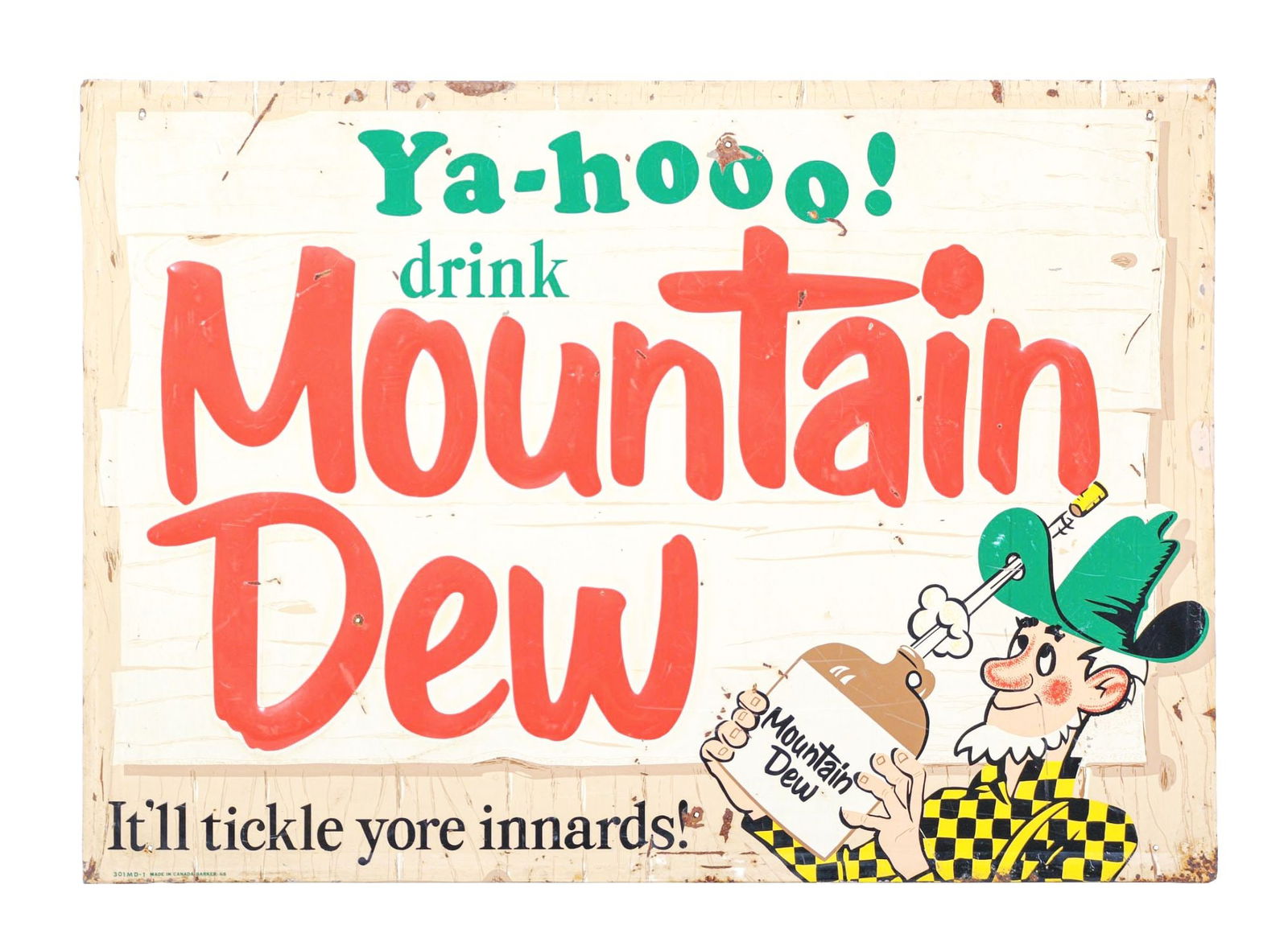TIN MOUNTAIN DEW SIGN W/ HILLBILLY GRAPHIC (1 of 3)