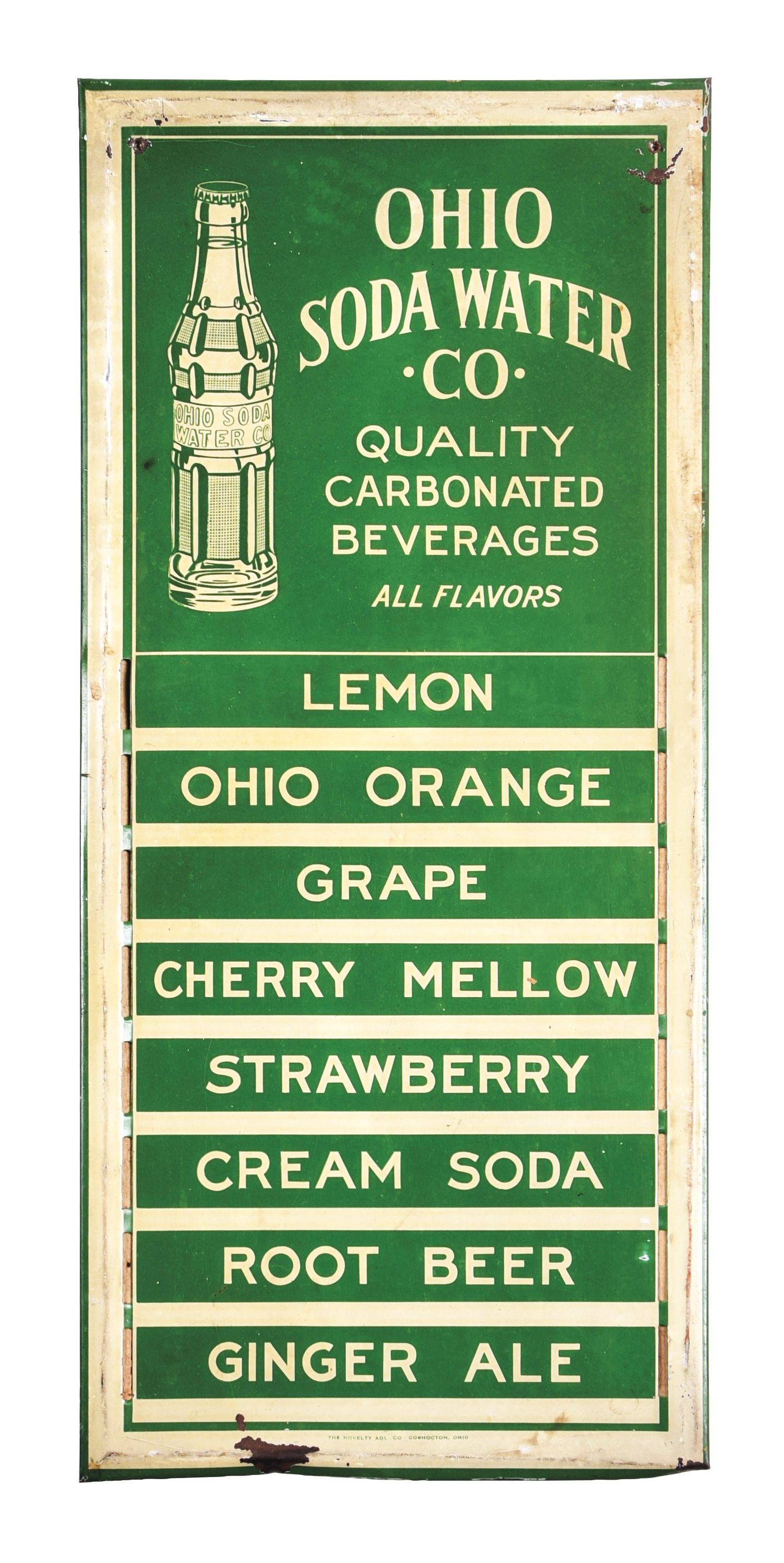 OHIO SODA WATER CO. SELF-FRAMED TIN MENU BOARD W/ BOTTLE GRAPHIC (1 of 3)