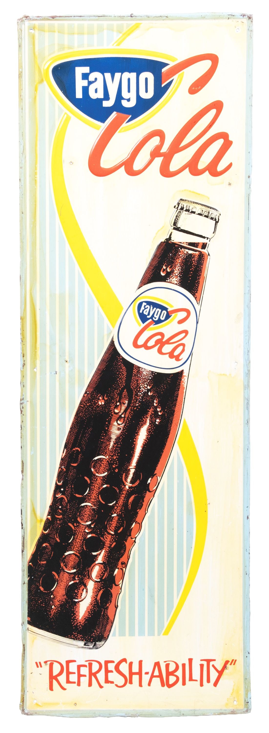 FAYGO COLA SELF FRAMED EMBOSSED TIN SIGN W/ BOTTLE GRAPHIC (1 of 2)