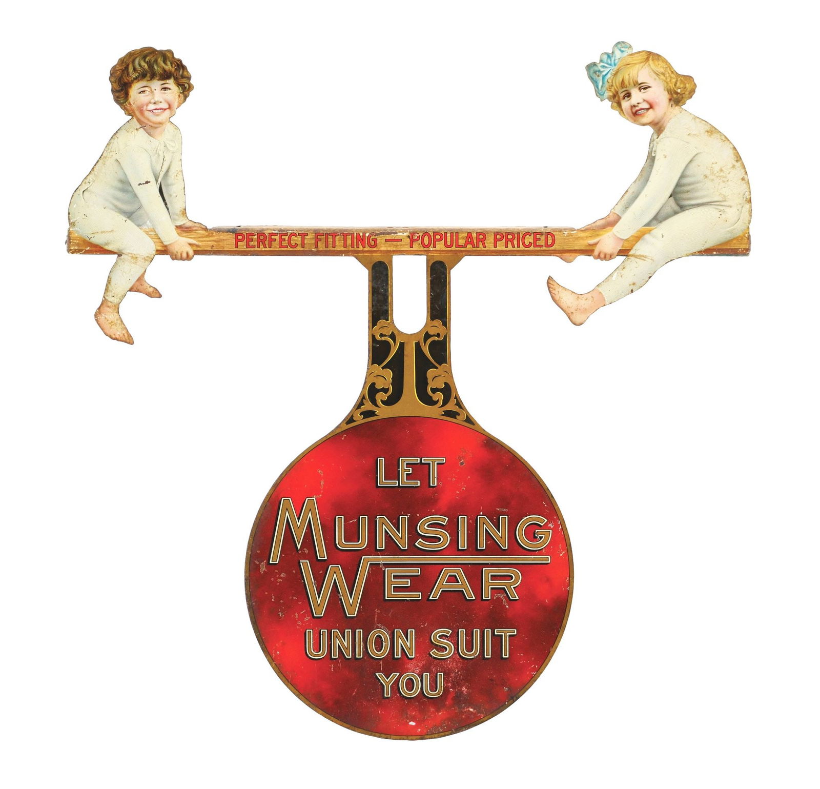 MUNSING WEAR UNION SUIT DIE-CUT TIN LITHOGRAPH W/ CHILDREN GRAPHIC (1 of 2)