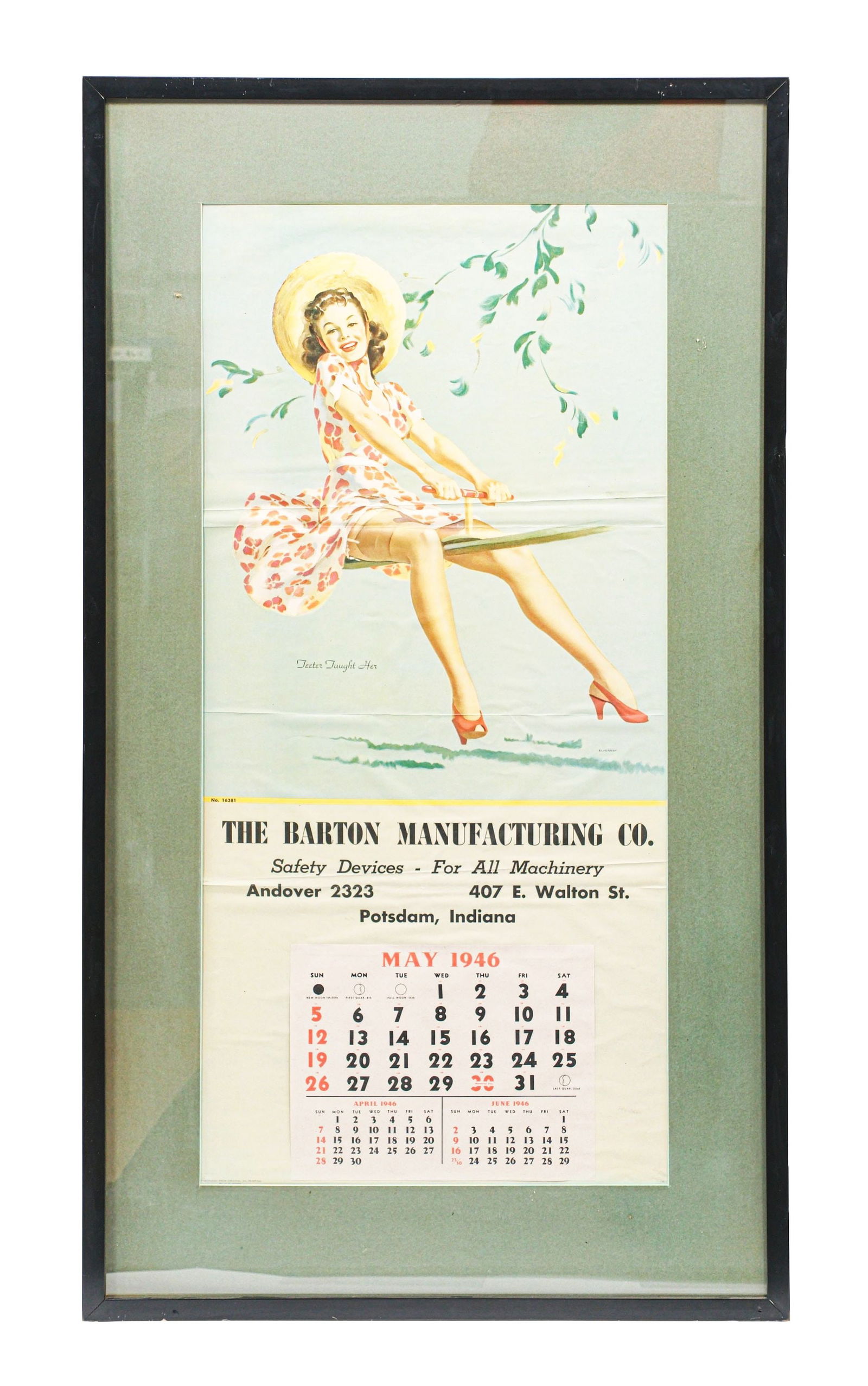 THE BARTON MANUFACTURING CO. PAPER LITHOGRAPH CALENDAR W/ BEAUTIFUL WOMAN GRAPHIC (1 of 3)
