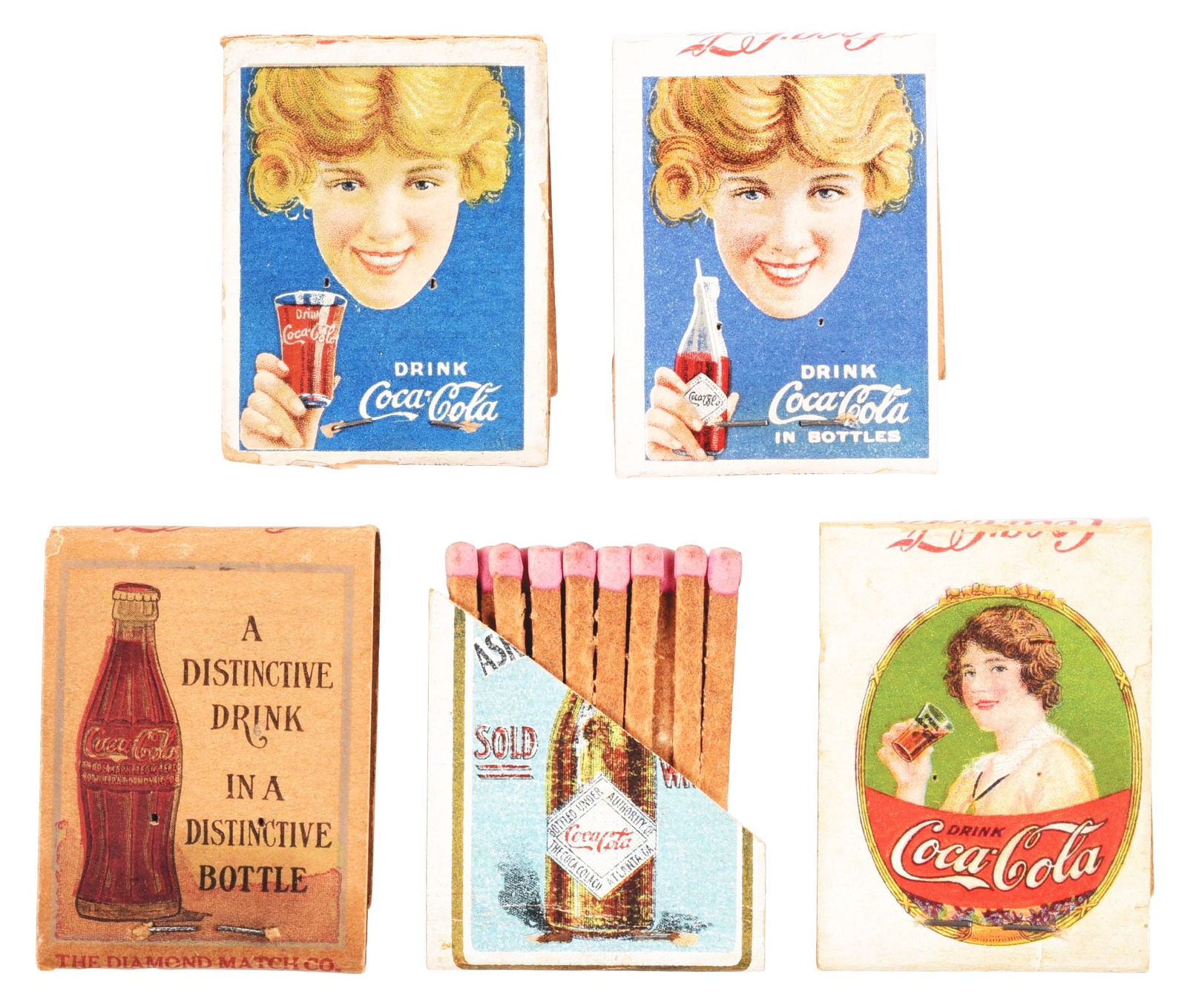 COLLECTION OF 5 EARLY COCA-COLA MATCHBOOKS (1 of 2)
