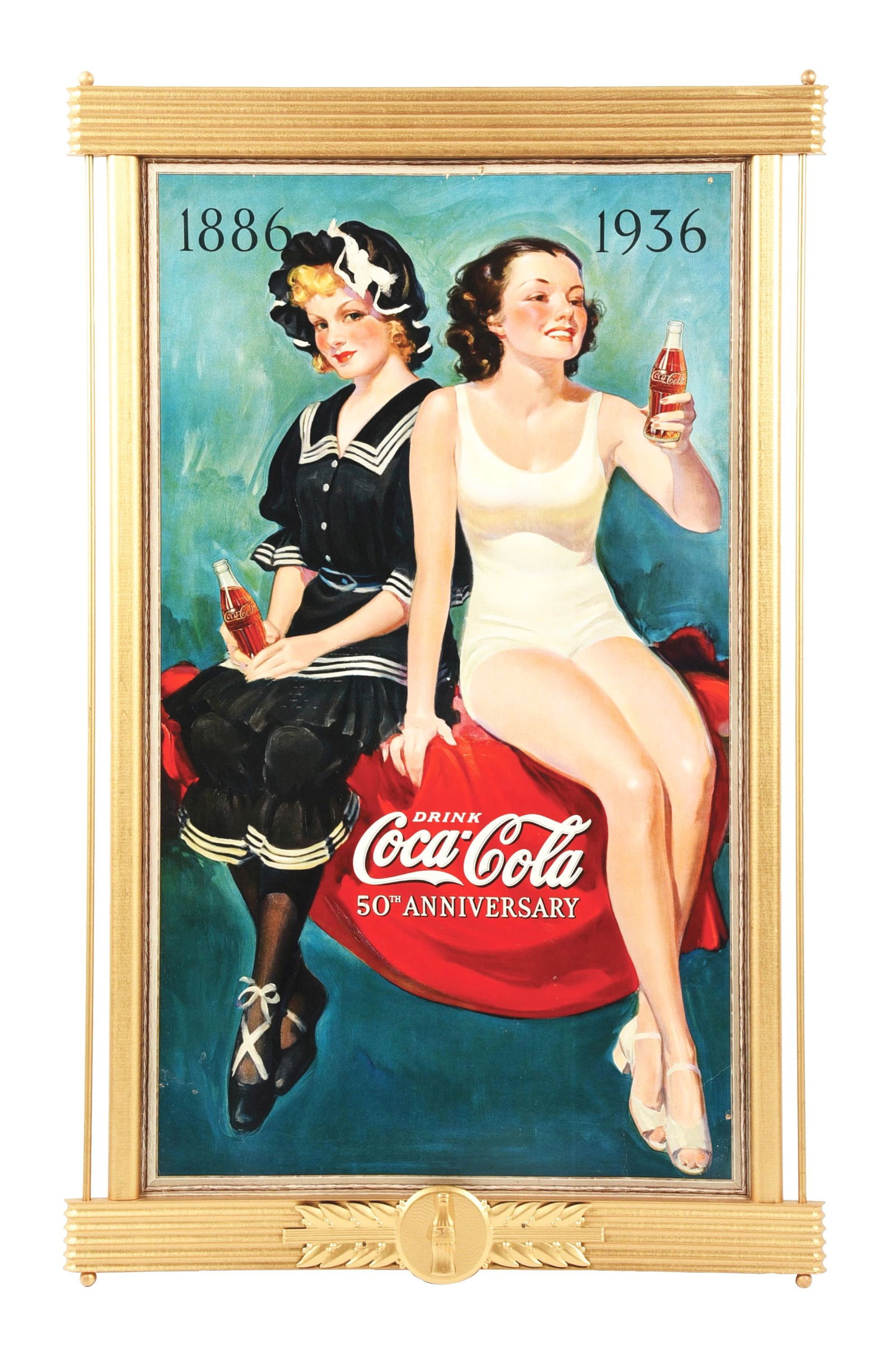 COCA-COLA 50TH ANNIVERSARY CARDBOARD SIGN IN KAY DISPLAY FRAME (1 of 3)