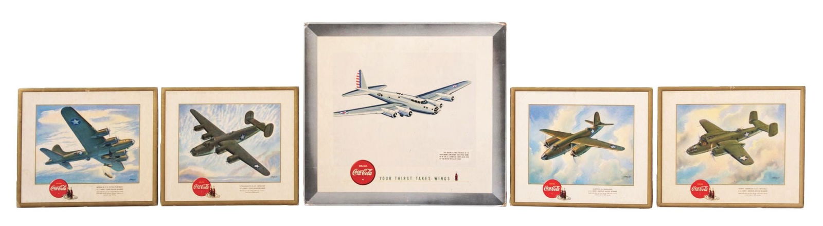 COLLECTION OF 5: COCA-COLA AIRCRAFT CARDBOARD ADVERTISEMENTS. (1 of 2)