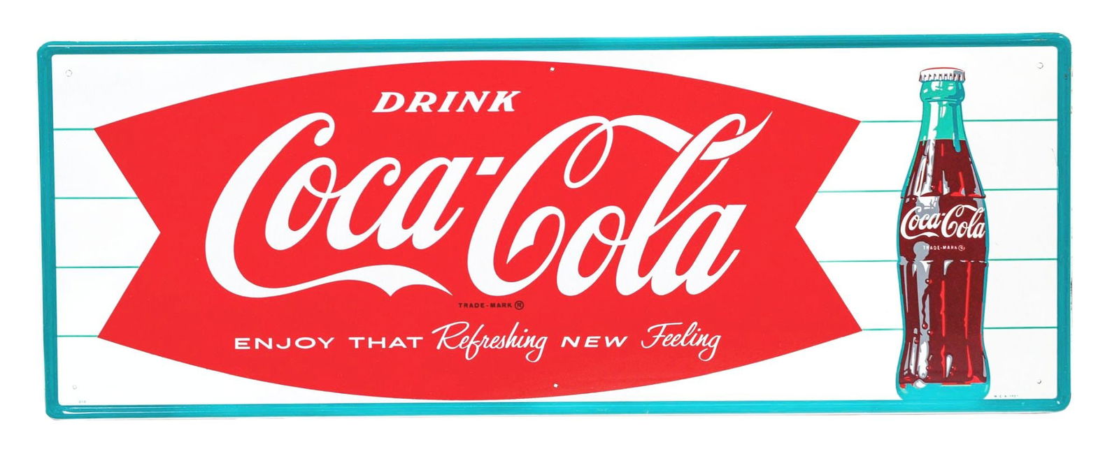 DRINK COCA-COLA FISHTAIL TIN SIGN (1 of 4)