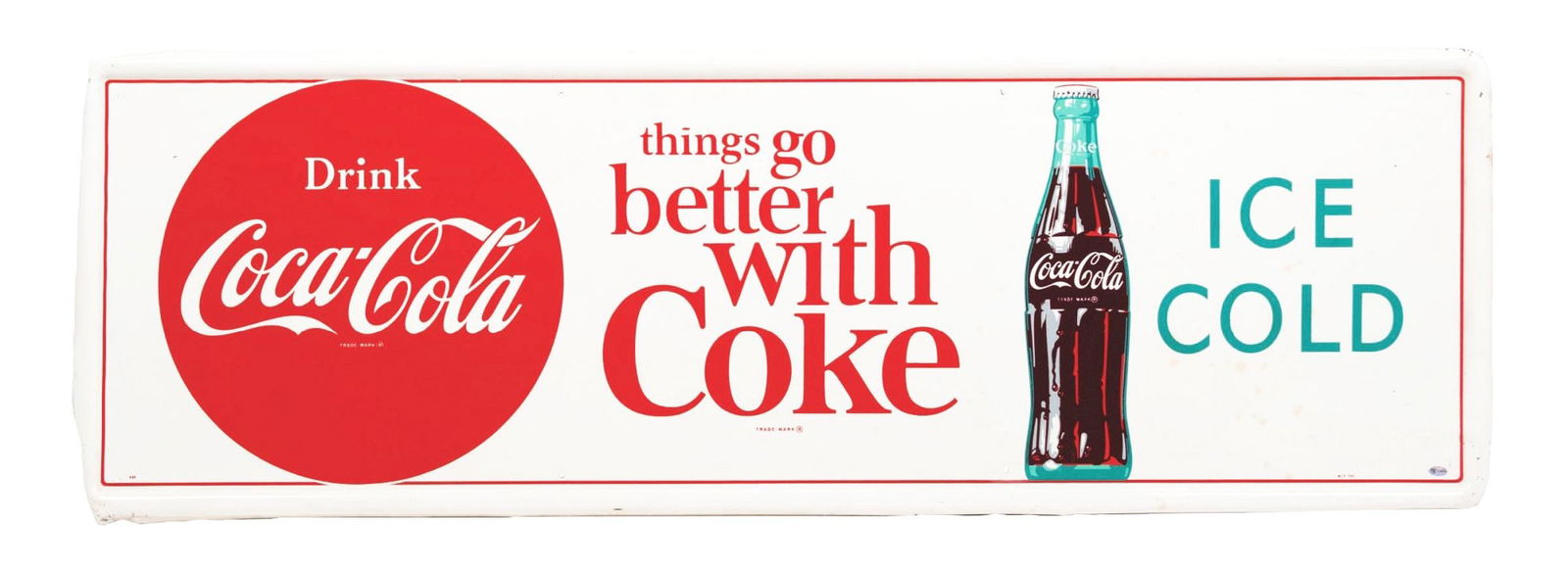 THINGS GO BETTER WITH COKE SELF FRAMED PAINTED METAL SIGN W/ BOTTLE GRAPHIC (1 of 4)