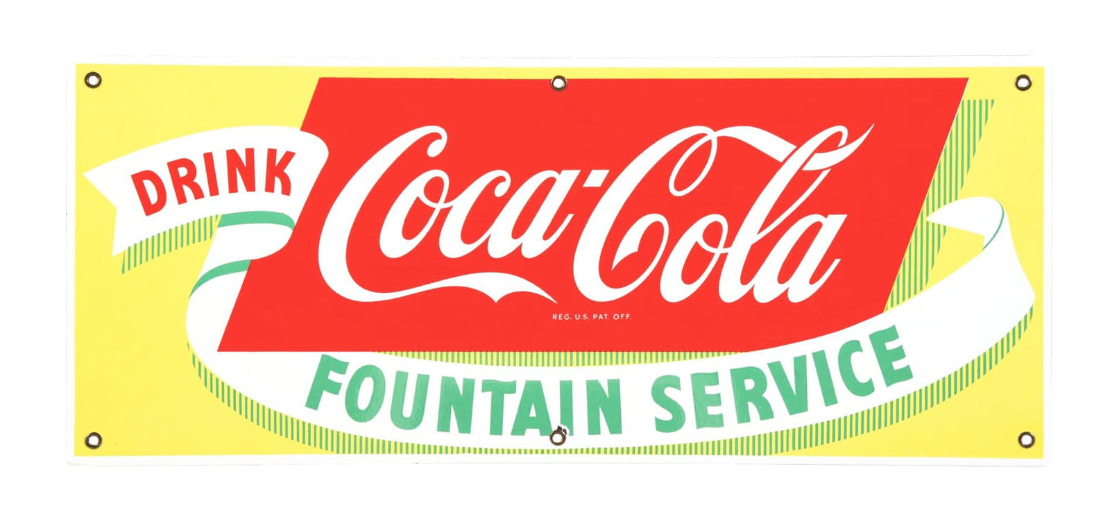 DRINK COCA-COLA FOUNTAIN SERVICE PORCELAIN SIGN W/ RIBBON GRAPHIC (1 of 2)