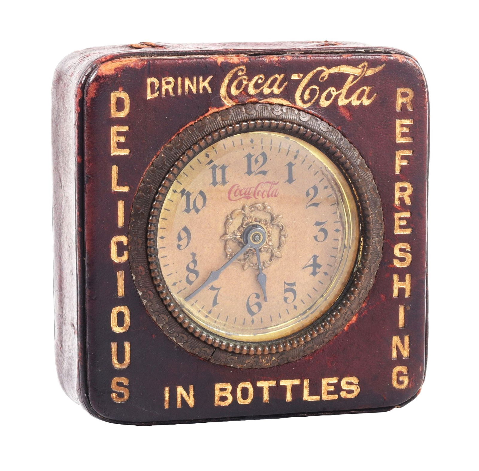 EARLY COCA-COLA LEATHER DESK CLOCK (1 of 4)