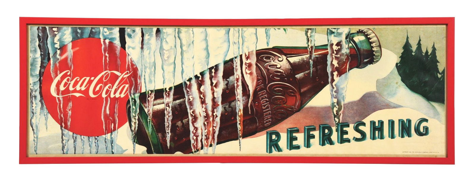 HEAVY PAPER COCA-COLA ADVERTISING BANNER IN FRAME (1 of 3)