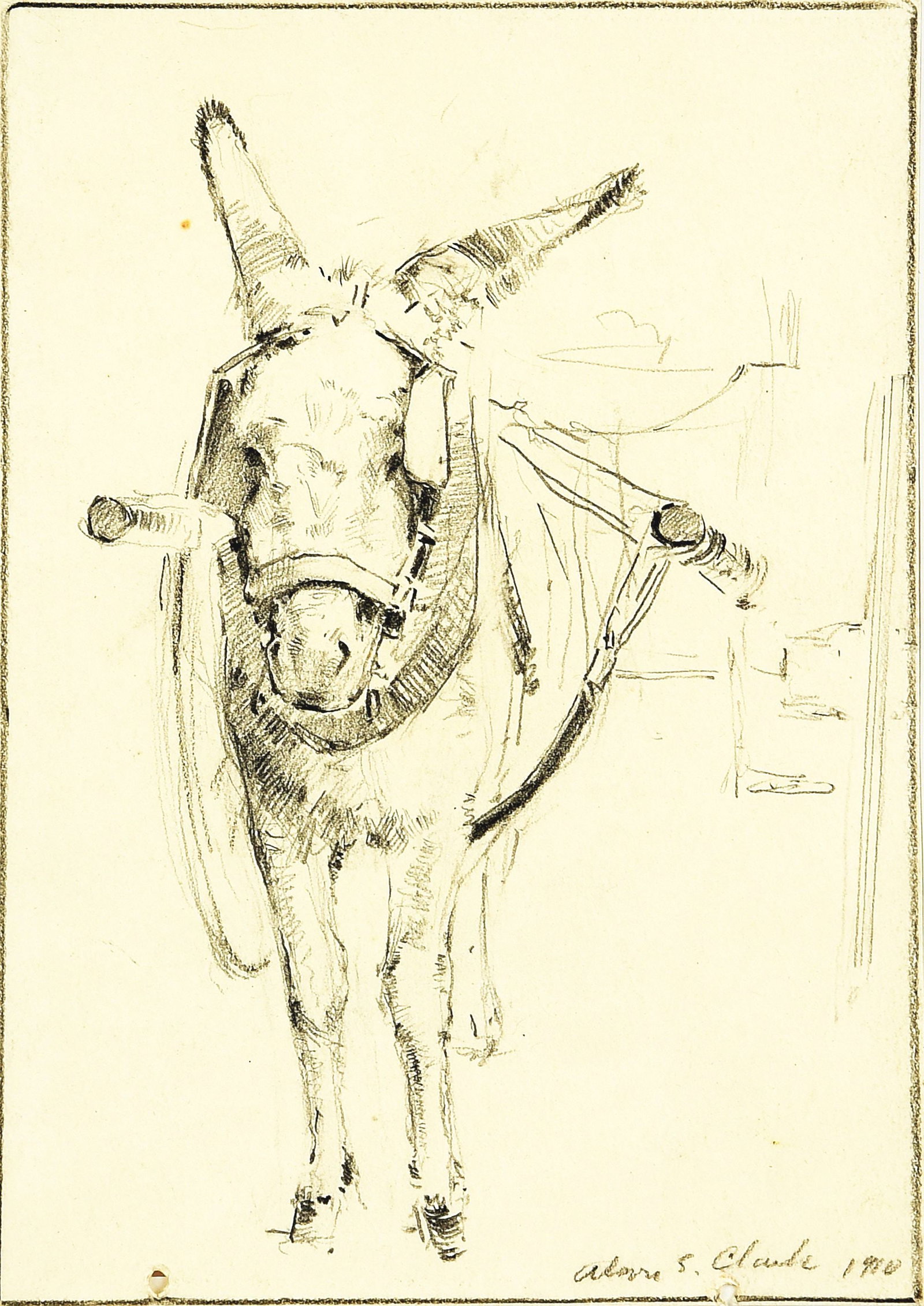 ALSON SKINNER CLARK (1876-1949): The Burro Pencil on paper 7" x 5" Signed and dated lower right: Alson S. Clark, 1910 Framed to 13 1/4" x 11 1/4" Additional drawing on the verso, believed to be a study for the painting "High Nonn / T