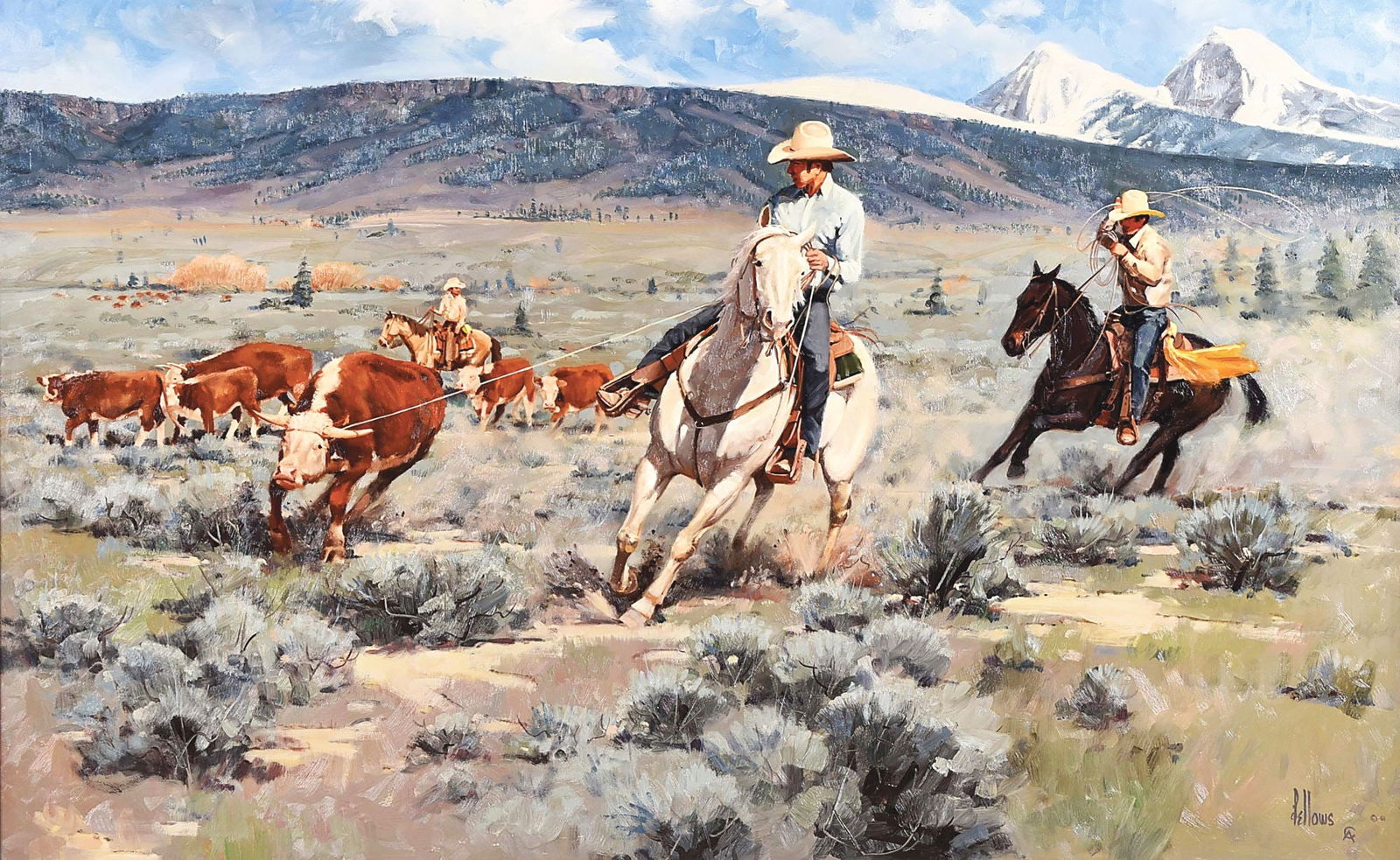 FRED FELLOWS CAA (B. 1934): Taking a Closer Look Oil on canvas panel 30" x 48" Signed lower right: Fellows CA and dated ©81 / titled on the front plaque Framed to 40" x 58" This is not a standard shippable item and will req