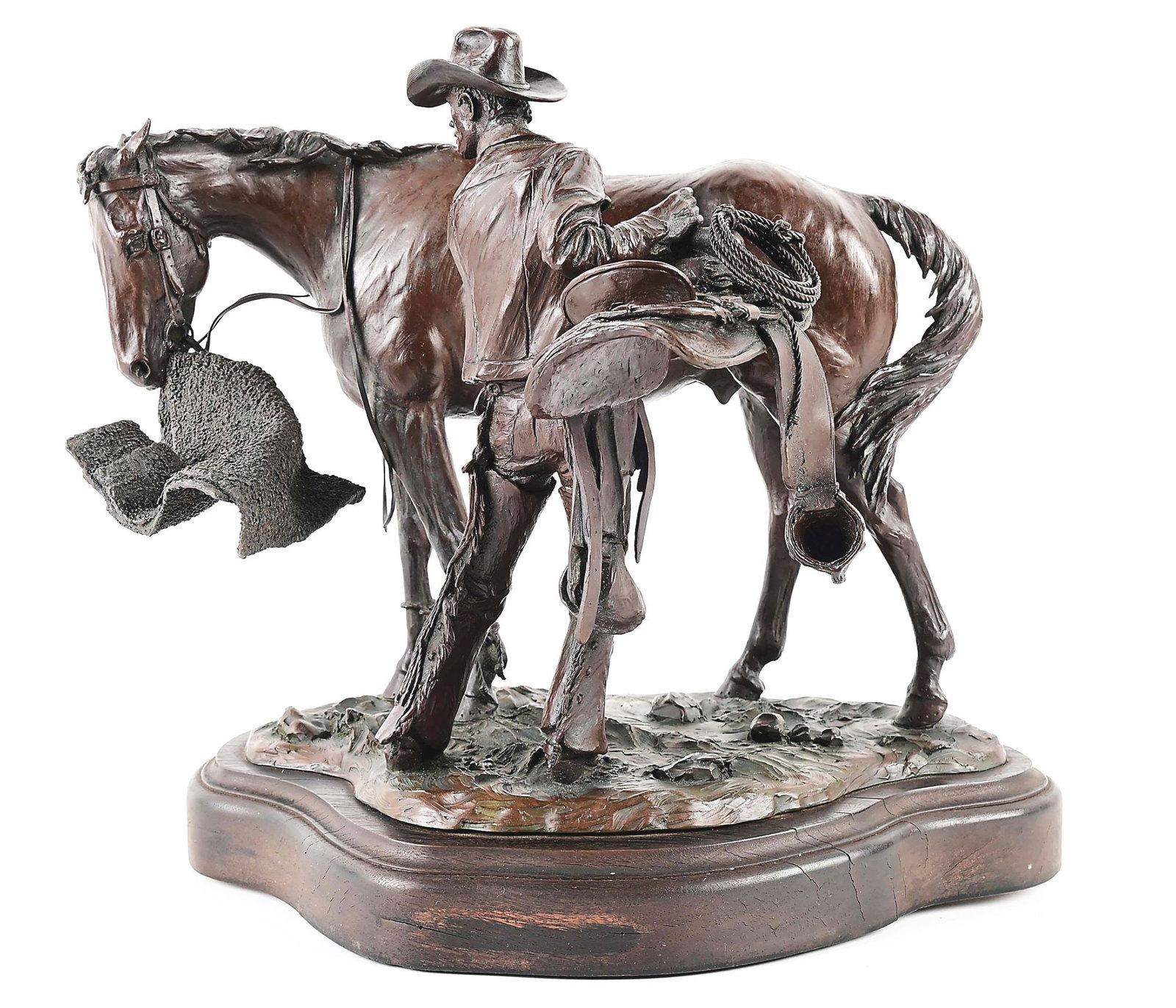 BILL NEBEKER (B.1942): The Joker Bronze 12" x 14" x 10" Signed in bronze: "Bill Nebeker 17/30 2003" 2" rotating wood base