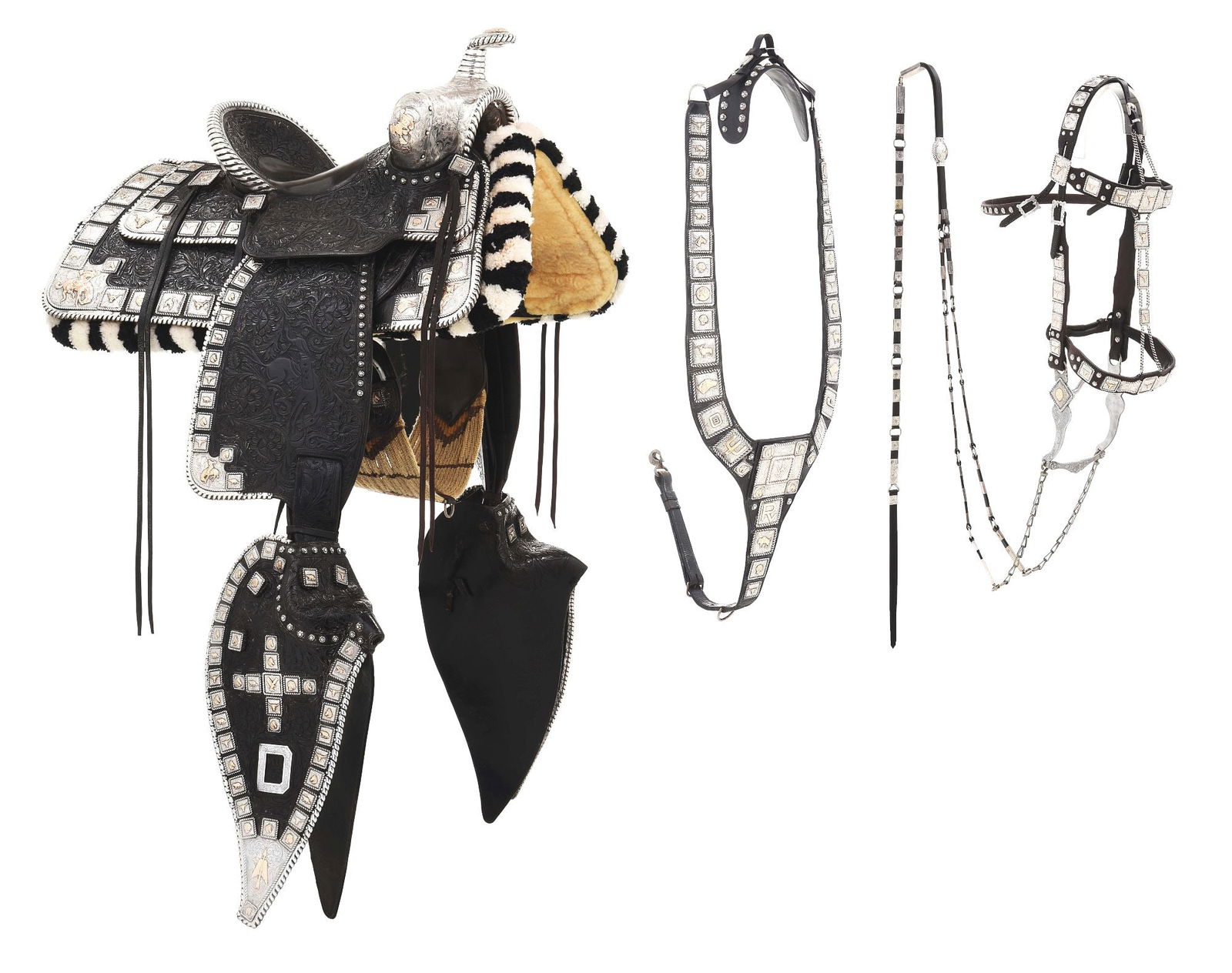 THE LEGENDARY EDWARD H. BOHLIN JUSTIN DART "DISNEY" SADDLE: Custom ordered for self-made industrialist, political kingmaker and Presidential Medal of Freedom honoree, Justin W. Dart (1907-1984), this near-mythical Edward H. Bohlin silver and gold mounted parad