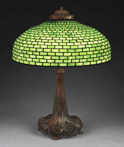 TIFFANY STUDIOS GEOMETRIC LEADED GLASS TABLE LAMP