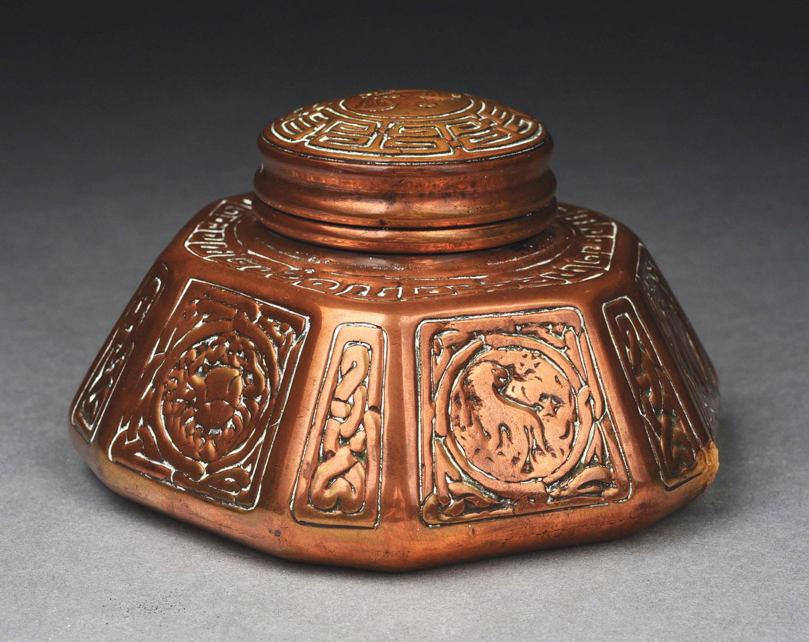 LARGE TIFFANY STUDIOS INKWELL W/ ZODIAC PATTERN (1 of 6)