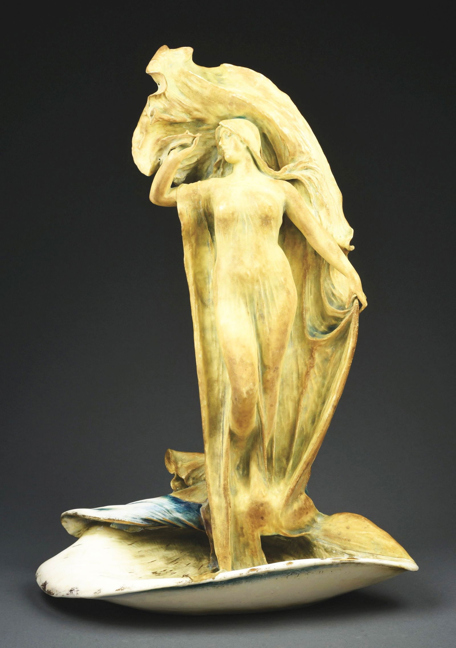 MONUMENTAL AMPHORA ART NOUVEAU MAIDEN ON A STYLIZED CONCH SHELL (1 of 9)