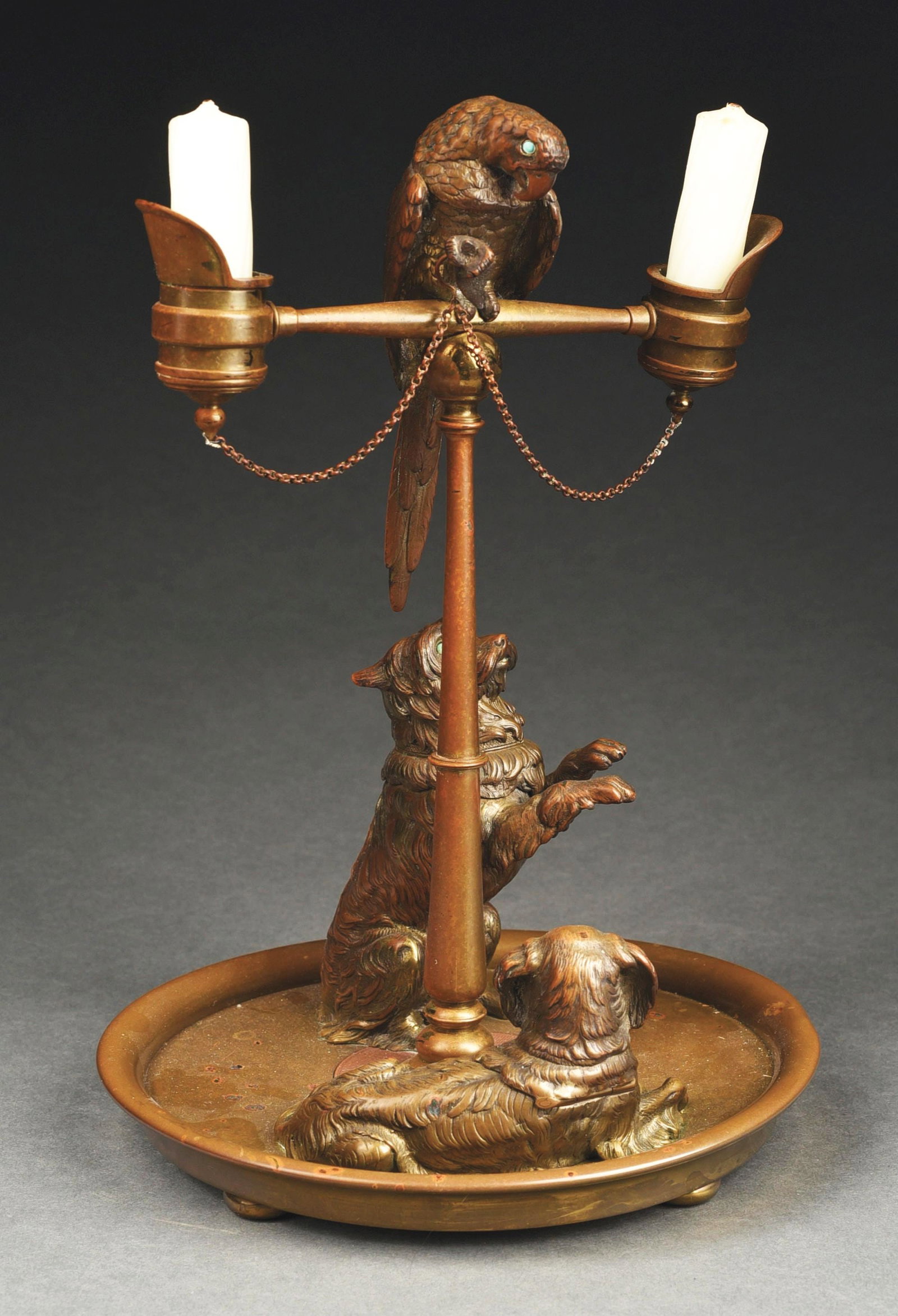 BRONZE CANDLE LAMP W/ 3 INKWELLS (1 of 5)