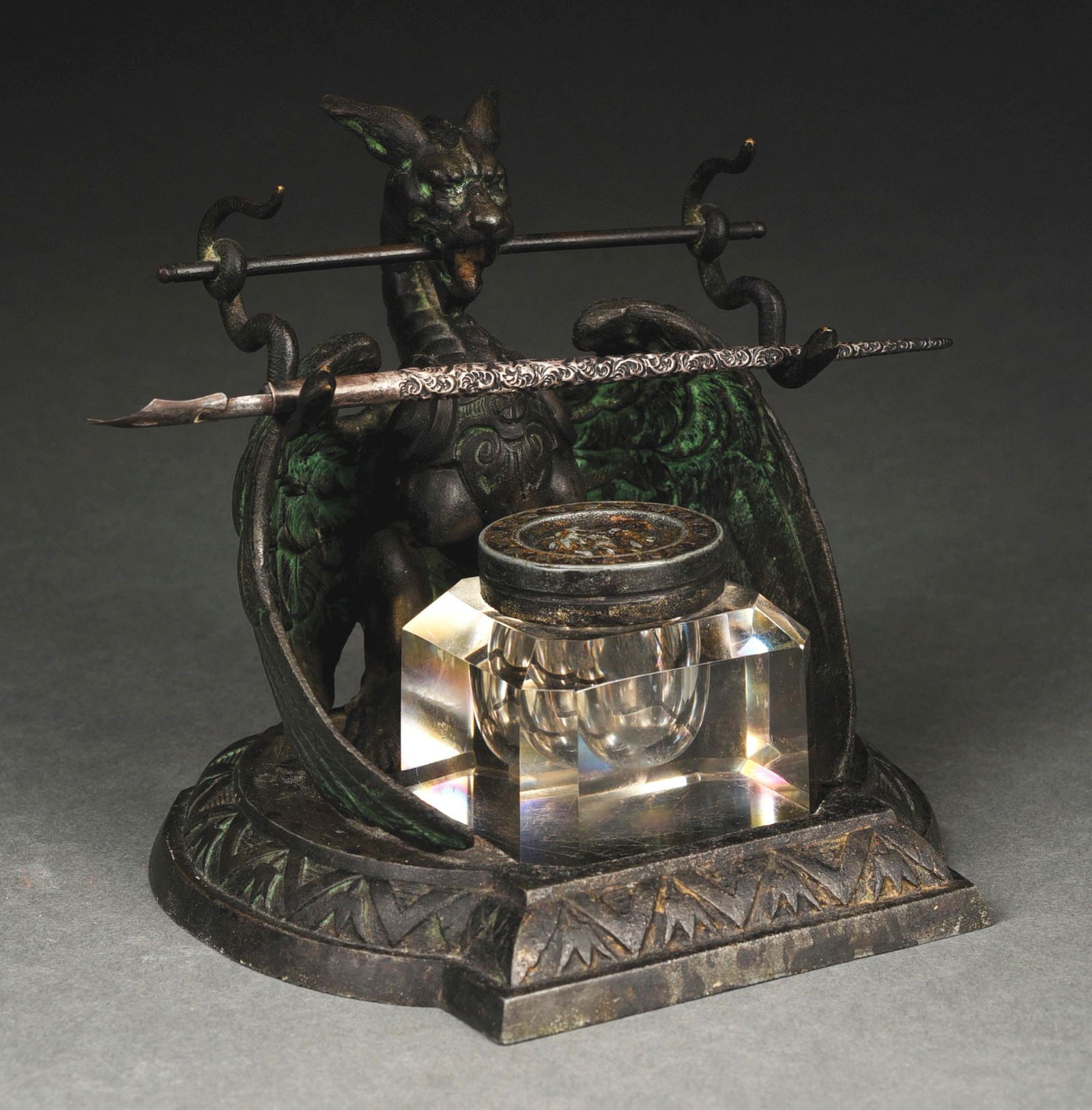 BRONZE HORNED & WINGED DRAGON INKWELL (1 of 4)