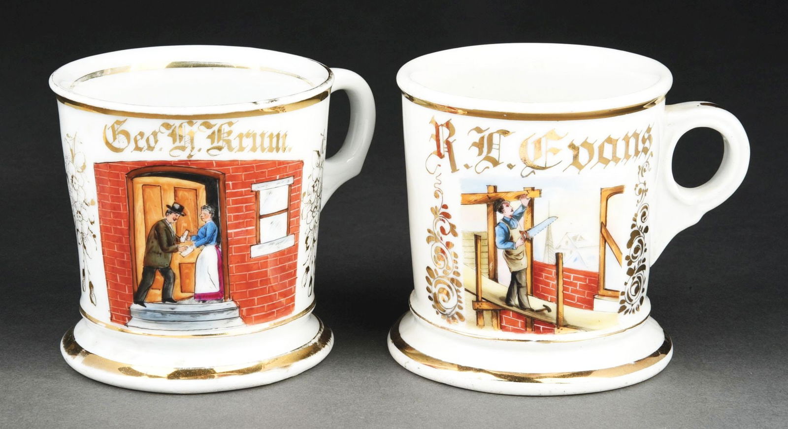 LOT OF 2: OCCUPATIONAL SHAVING MUGS DELIVERY MAN AND CARPENTER DECOR (1 of 4)