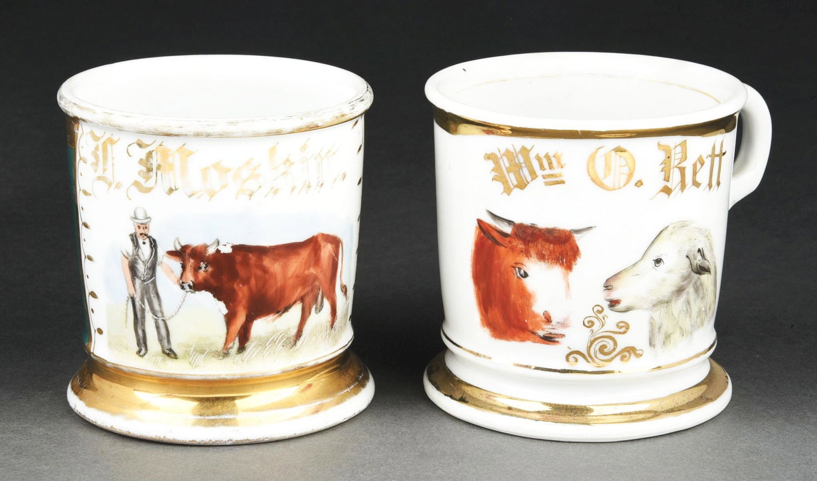 LOT OF 2: ANIMAL BUSTS SHAVING MUGS: Both mugs in excellent condition. Condition: (Excellent) Dimensions: Larger: 4 - 3/8" x 3 - 1/2" x 3 - 1/2".