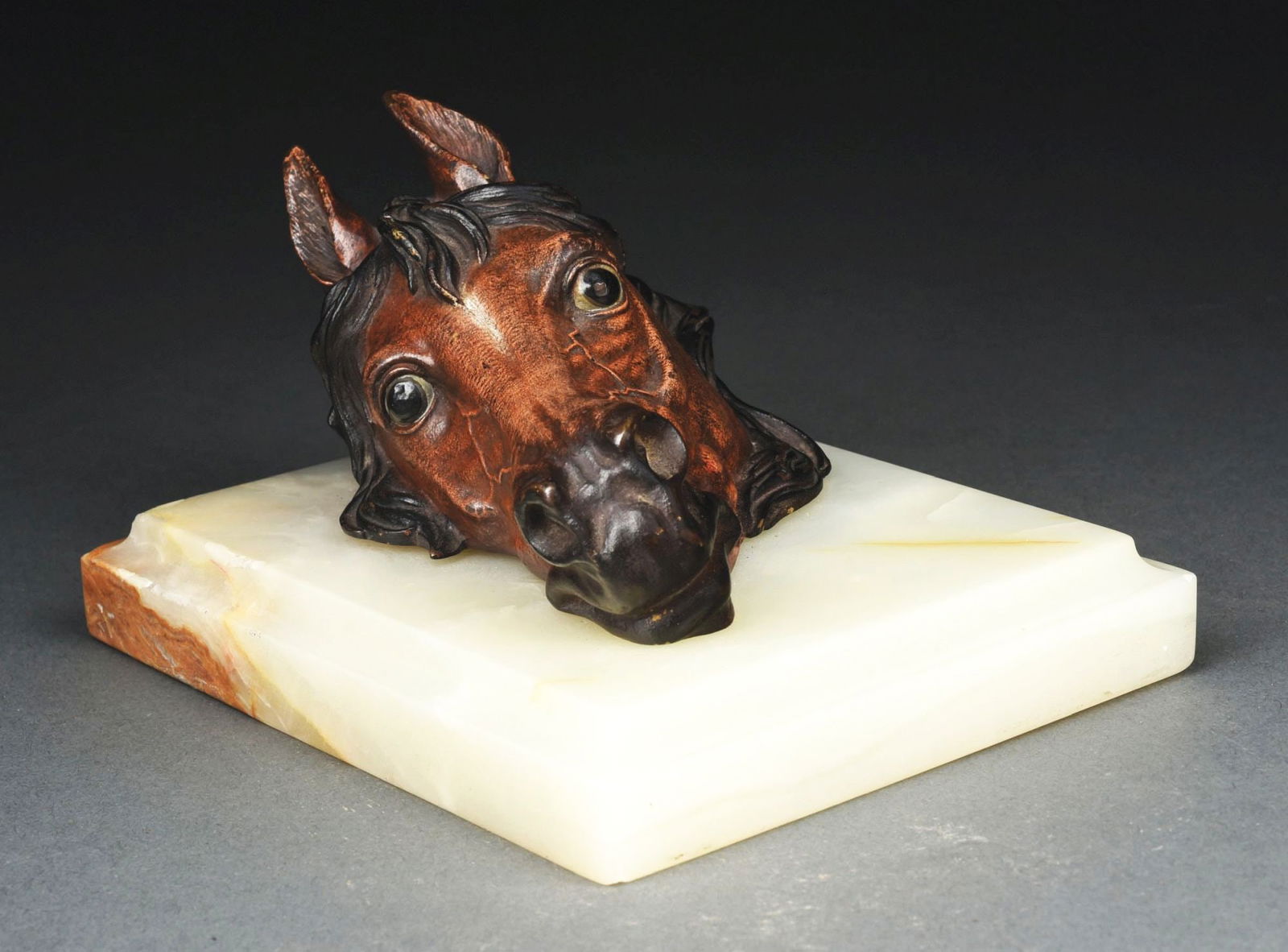 BRONZE HORSE HEAD ON MARBLE BASE (1 of 4)