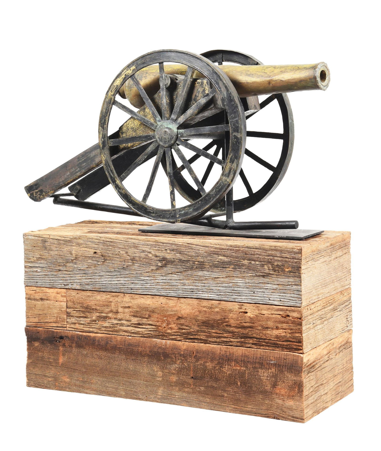 COPPER CANNON WEATHER VANE WITH WOODEN BLOCK STAND (1 of 4)