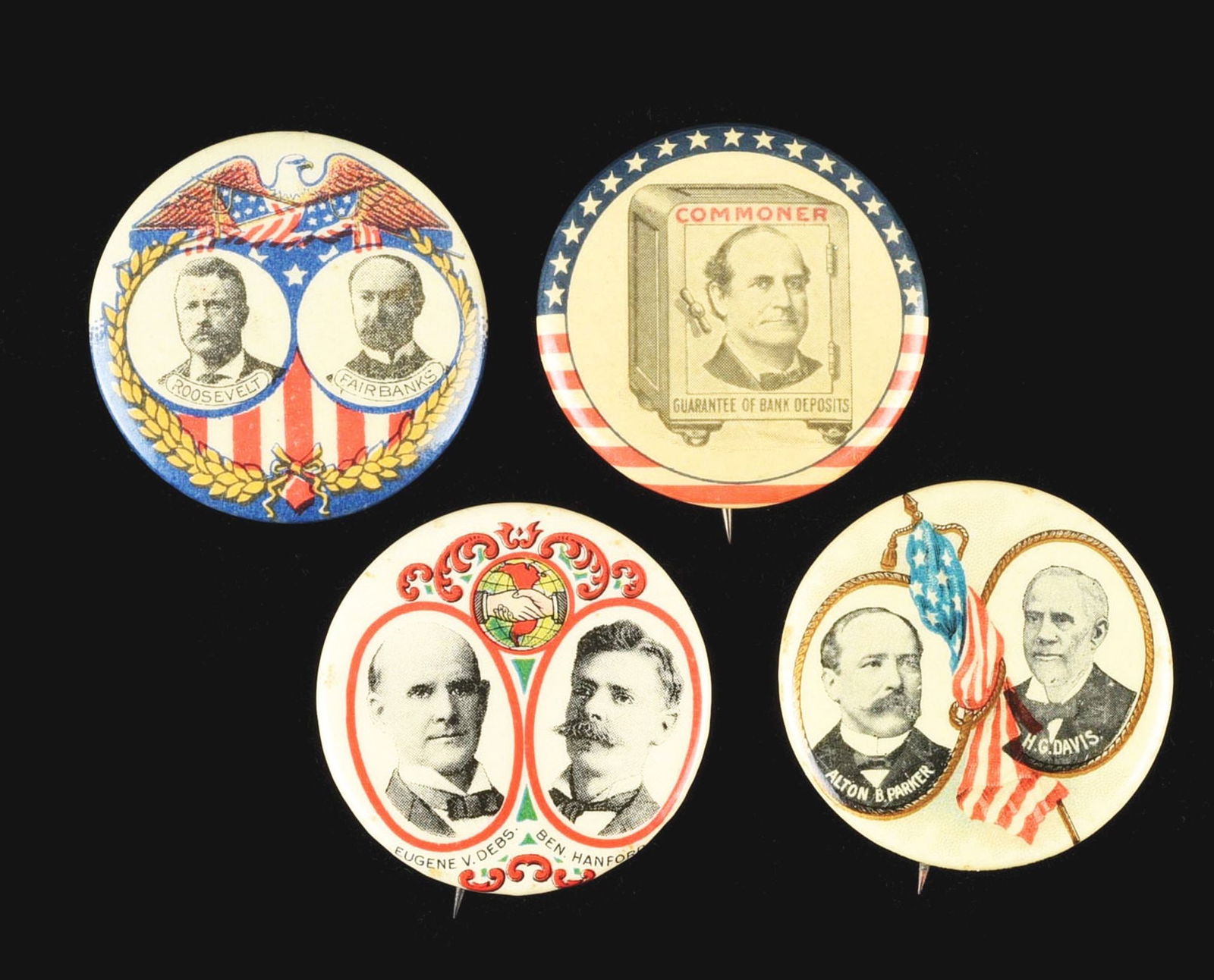 LOT OF 4: CELLULOID POLITICAL PINBACK BUTTONS (1 of 2)