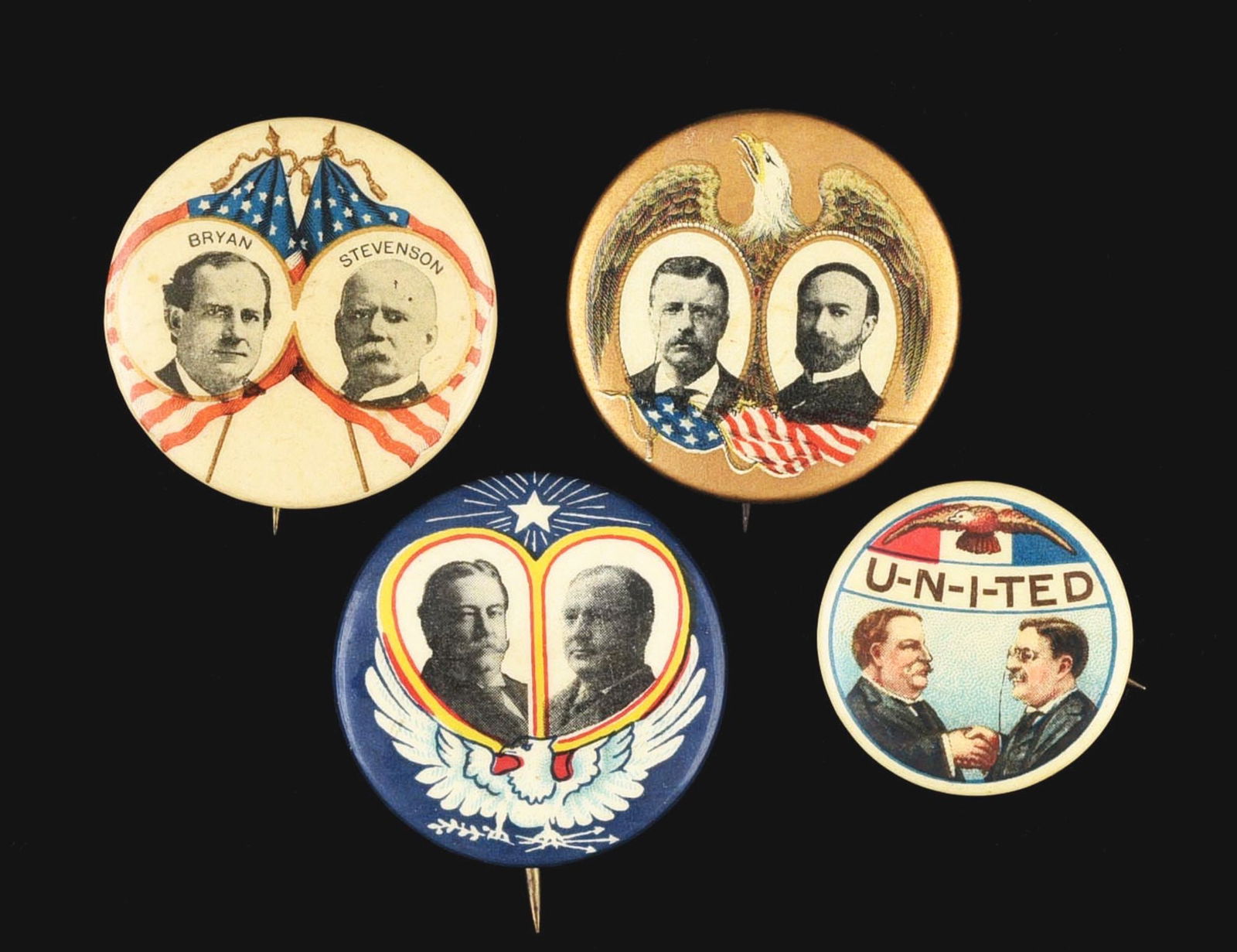 LOT OF 4: CELLULOID POLITICAL PINBACK BUTTONS (1 of 2)