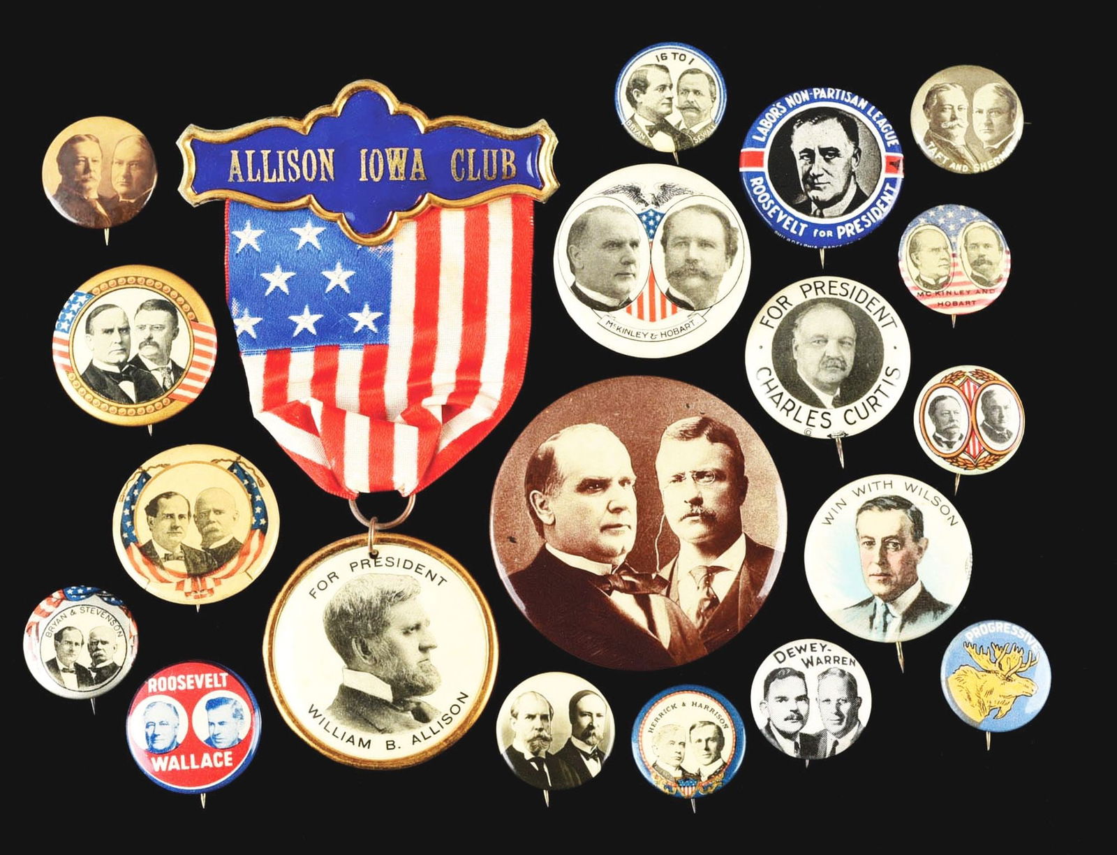 LOT OF 18: CELLULOID POLITICAL PINBACK BUTTONS (1 of 2)