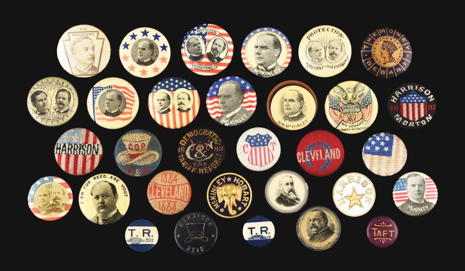 31 POLITICAL CELLULOID LAPEL STUD BUTTONS, 1/2" TO 7/8" (1 of 2)