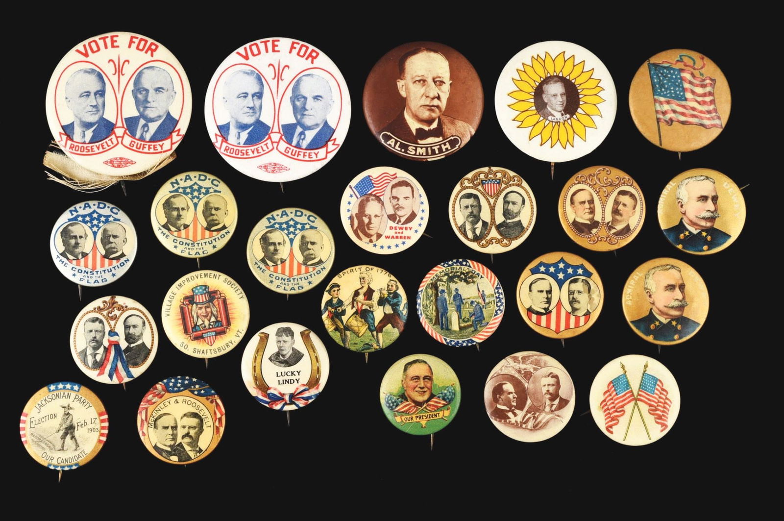 LOT OF 24: CELLULOID POLITICAL PINBACK BUTTONS (1 of 2)