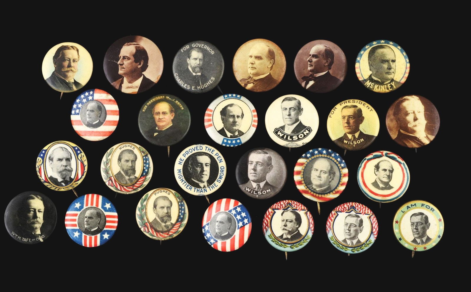 LOT OF 25: CELLULOID POLITICAL PINBACK BUTTONS, ALL 7/8" (1 of 2)