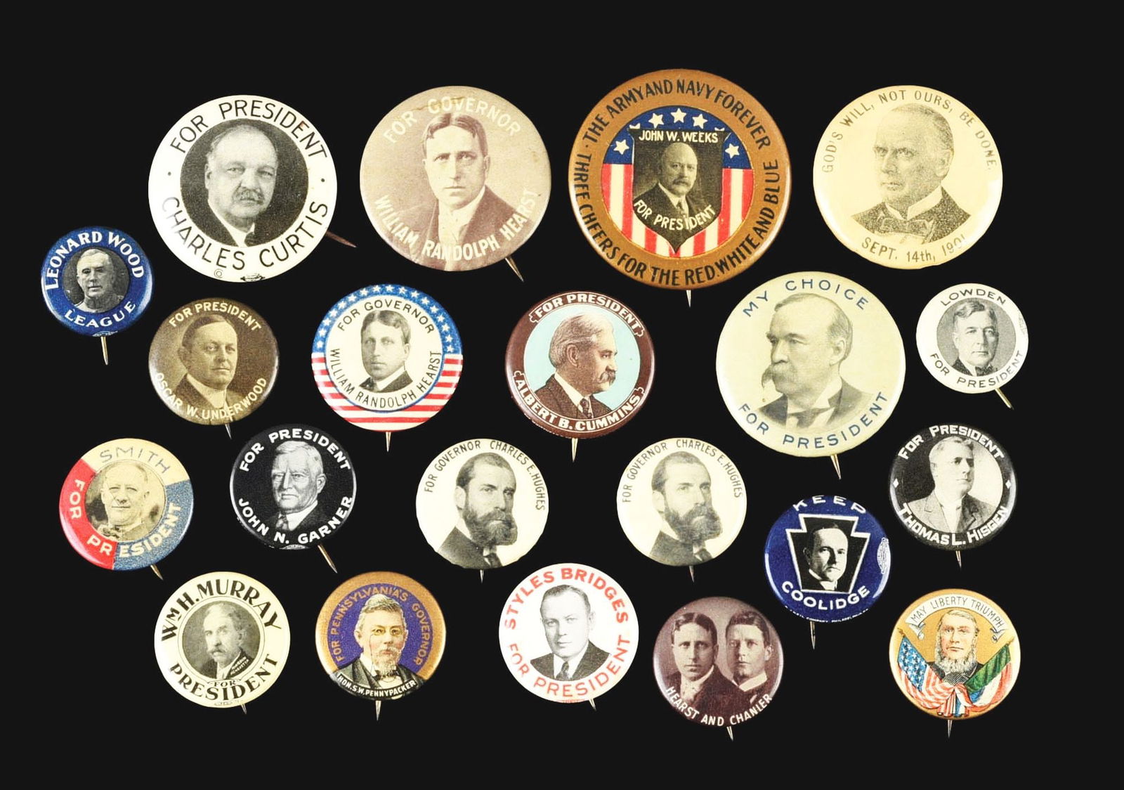 LOT OF 21: CELLULOID POLITICAL PINBACK BUTTONS (1 of 2)