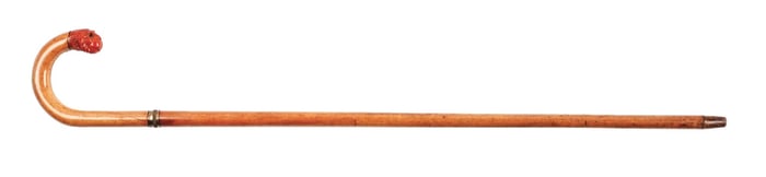 ANTIQUE WALKING STICK LAMP GADGET CANE W/ CARVED MONKEY