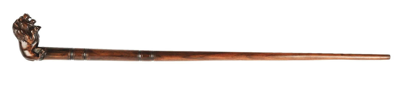 ANTIQUE WALKING STICK WOODEN CANE W/ LARGE LION HANDLE (1 of 5)