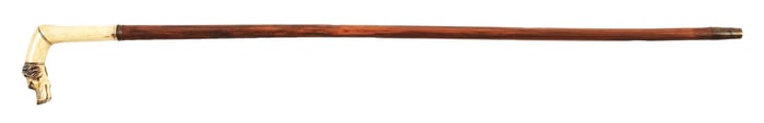ANTIQUE WALKING STICK CANE W/ CARVED IVORY DOG'S HEAD W/ GLASS EYES