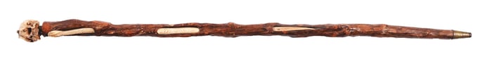 ANTIQUE WALKING STICK CANE W/ CARVED IVORY SKULL W/ SNAKE & FROG