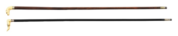 LOT OF 2: ANTIQUE WALKING STICK LADIES' CANE, BOTH W/ CARVED IVORY