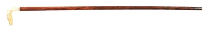 ANTIQUE WALKING STICK CANE W/ CARVED IVORY DOG'S HEAD