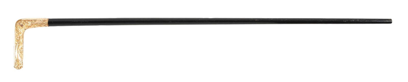 ANTIQUE WALKING STICK CANE W/ GOLD-PLATED HANDLE (1 of 7)