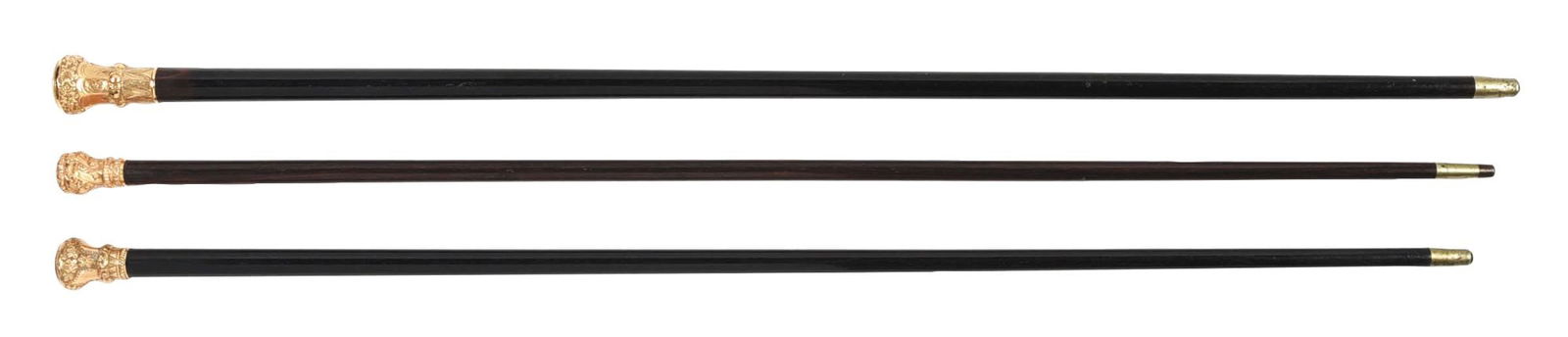 LOT OF 3: GOLD-PLATED ANTIQUE WALKING STICK CANES (1 of 11)