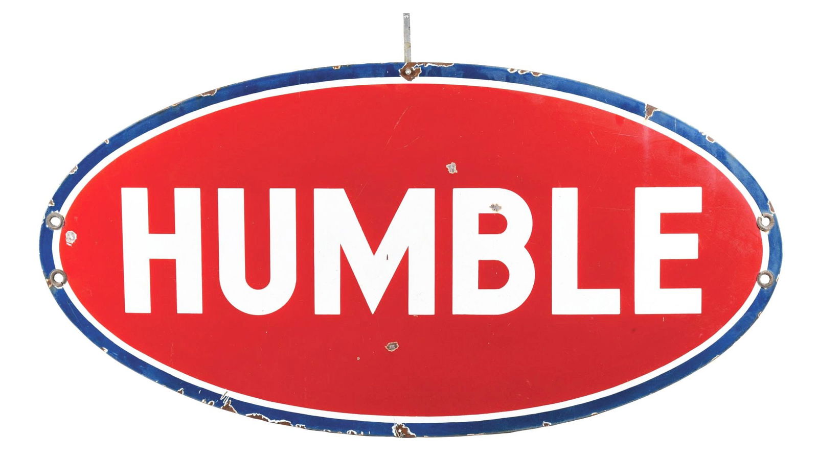HUMBLE GASOLINE PORCELAIN OVAL SIGN. (1 of 2)