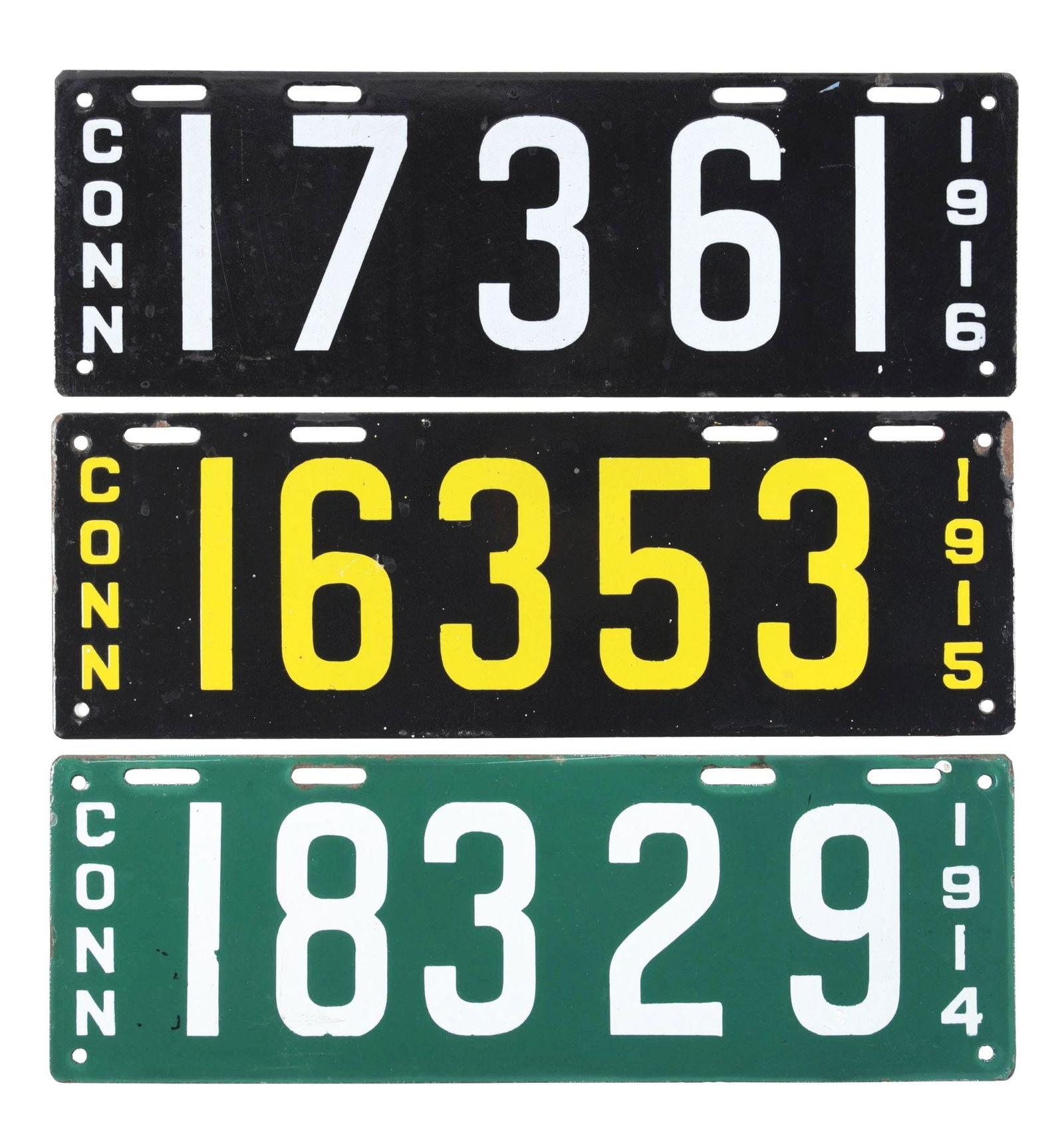 COLLECTION OF 3: PORCELAIN CONNECTICUT LICENSE PLATES. (1 of 2)